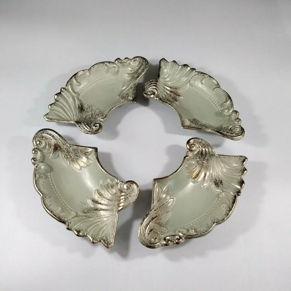 Florentine Nesting Serving Plates Chip Dip Set Ideal Originals 1962 Gold Gilded